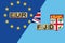 United Europe and Fiji currencies codes on national flags background