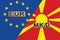 United Europe and Macedonia currencies codes on national flags background