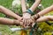 United hands of girlfriends closeup, young girls in boho bracelets