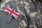 United Kingdom army uniform patch flag on soldiers arm. Military Conceptn