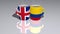 United Kingdom And Colombia placed on a cup of hot coffee mirrored on the floor in a 3D illustration with realistic perspective