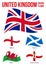 United Kingdom Countries Waving Flags Collection. Flag of England Northern Ireland, Wales & Scotland