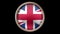 United Kingdom flag button isolated on black