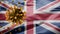 United Kingdom flag waving with the Coronavirus outbreak. Covid 19 virus Britain