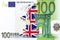 United Kingdom map with flag on Euro money background