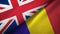 United Kingdom and Romania two flags textile cloth, fabric texture