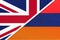 United Kingdom vs Armenia national flag from textile. Relationship between two european countries