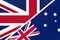United Kingdom vs Australia national flag from textile. Relationship between two European and Oceania countries
