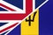 United Kingdom vs Barbados national flag from textile. Relationship between two european and american countries