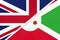 United Kingdom vs Burundi national flag from textile. Relationship between two European and African countries