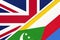 United Kingdom vs Comoros national flag from textile. Relationship between two European and African countries