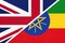 United Kingdom vs Ethiopia national flag from textile. Relationship between two European and African countries
