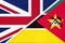 United Kingdom vs Mozambique national flag from textile. Relationship between two European and African countries