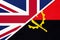 United Kingdom vs Republic of Angola national flag from textile. Relationship between two European and African countries