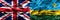 United Kingdom vs Rwanda smoke flags placed side by side. Thick colored silky smoke flags of Great Britain and Rwanda