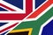 United Kingdom vs South Africa national flag from textile. Relationship between two European and African countries