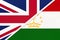 United Kingdom vs Tajikistan national flag from textile. Relationship between two european and asian countries