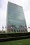 United Nations Headquarters in New York City with many Flags in front. USA