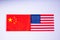 United state of America against China flags. Sanctions, war, conflict, Politics and relationship concept