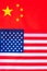 United state of America against China flags. Sanctions, war, conflict, Politics and relationship concept