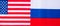 United state of America against Russia flags. Sanctions, war, conflict, Politics and relationship concept