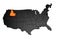 United States of America, 3d black map, with Idaho state highlighted in orange.