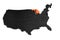 United States of America, 3d black map, with Michigan state highlighted in orange.