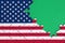 United States of America flag is depicted on a completed jigsaw puzzle with free green copy space on the right side