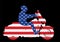 United States of America flag over biker driving a motorcycle rides on asphalt vector silhouette illustration.