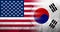 United States of America national flag with National flag of South Korea. Grunge background