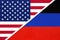 United States of America or USA and Donetsk People`s Republic or DNR, symbol of two national flags from textile