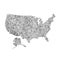 United States of America, USA map from black isolines or level line geographic topographic map grid. Vector illustration