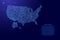United States of America, USA map from blue isolines or level line geographic topographic map grid and glowing space stars. Vector