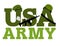 United States Army. Military text logo. American army. Green beret and protective soldiers helmet. Military Rifle and army badge.