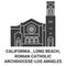 United States, California , Long Beach, Roman Catholic Archdioceselos Angeles travel landmark vector illustration
