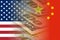 United states and china flags with dollars banknotes mixed image