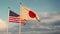 United states and Japan flags on a flagpole depict trade agreements and negotiations