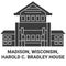 United States, Madison, Wisconsin, Harold C. Bradley House travel landmark vector illustration