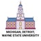 United States, Michigan, Detroit, Wayne State University travel landmark vector illustration