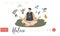 Unity with Nature Landing Page Template. Man Character Meditate Outdoors Sit in Lotus Yoga Asana Pose. Healthy Lifestyle