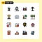 Universal Icon Symbols Group of 16 Modern Flat Color Filled Lines of award, job, ink, light, life