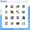 Universal Icon Symbols Group of 16 Modern Flat Color Filled Lines of code, speaker, sport, sound, browser