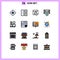 Universal Icon Symbols Group of 16 Modern Flat Color Filled Lines of coffee, time, chat, mail, note