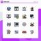 Universal Icon Symbols Group of 16 Modern Flat Color Filled Lines of computer, process, web, creative, bell