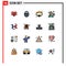 Universal Icon Symbols Group of 16 Modern Flat Color Filled Lines of forward, playing football, security, outdoor game, female