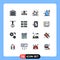 Universal Icon Symbols Group of 16 Modern Flat Color Filled Lines of home ware, appliances, car, water, drink