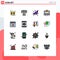 Universal Icon Symbols Group of 16 Modern Flat Color Filled Lines of shield, antivirus, bird, watch, monitor