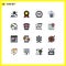 Universal Icon Symbols Group of 16 Modern Flat Color Filled Lines of transport, smart, basic, train, mail