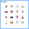 Universal Icon Symbols Group of 16 Modern Flat Colors of carrier, life, set, city, finance