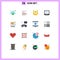 Universal Icon Symbols Group of 16 Modern Flat Colors of groceries, cart, horseshoe, laptop, device